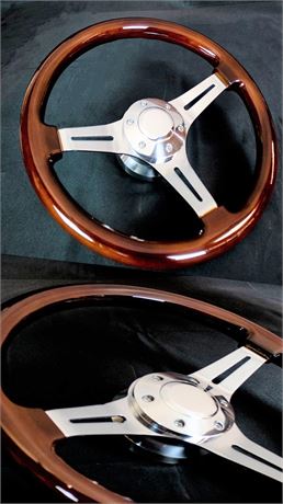 Boat Steering Wheel with 3/4" Tapered Shaft, 13.8" Steering Wheel 6 Wood Grain