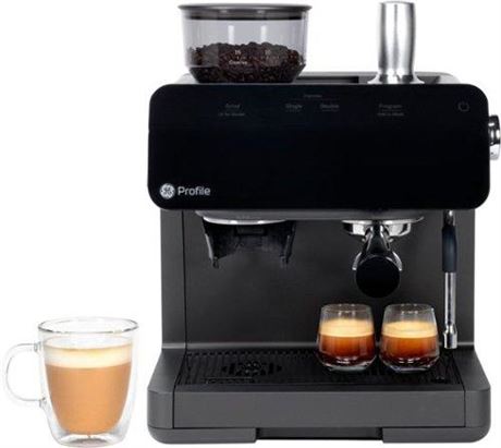 Profile 1- Cup Semi Automatic Espresso Machine in Black W/ Built-in Grinder,