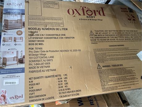 Oxford Baby Baby Braxton 3-n-1    54.5” x 29.25” H x 40” H
