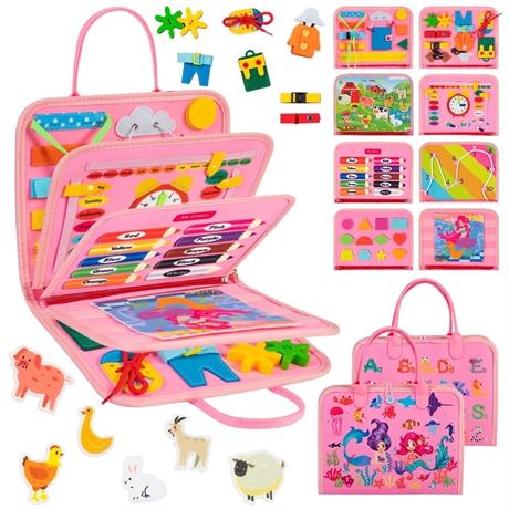 Cowin Busy Board Montessori Toys for Toddler Girls Birthday Gifts, Busy Book