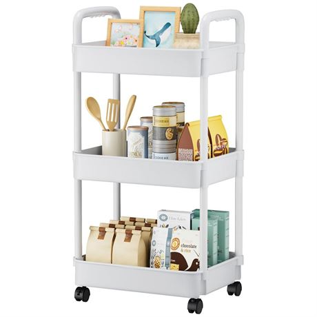 EZ COZY 3 Tier Rolling Cart, Plastic Diaper Cart Organizer with Wheels, Roller