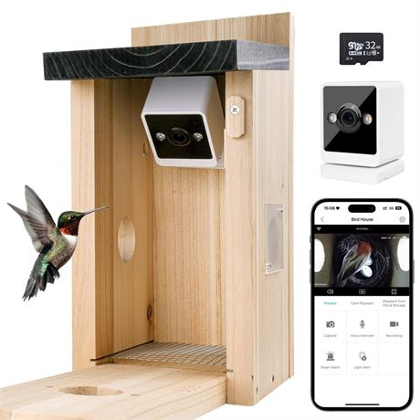 Smart Birdhouse Camera, Birdhouse with Camera inside-3MP HD 2.4G WiFi Camera &