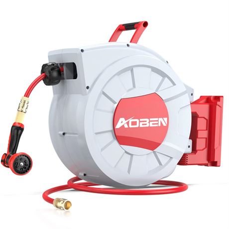 AOBEN Retractable Garden Hose Reel, 1/2 in x 120 ft Wall Mounted Water Hose