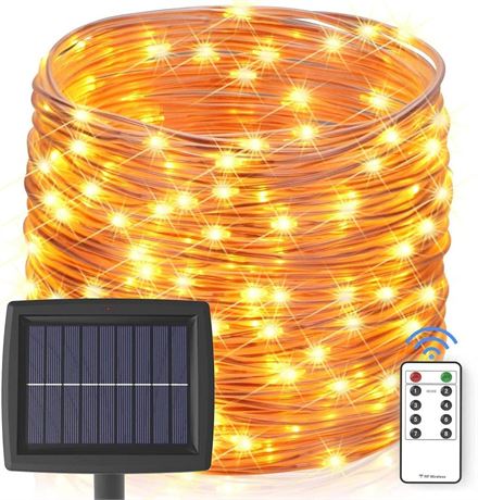 Solar String Lights, 72FT Outdoor Real Waterproof Rope Lights with Remote, 8