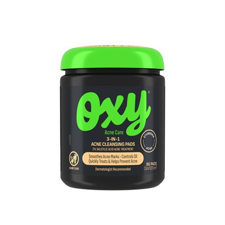 Oxy 3-IN-1 Acne Facial Cleansing Pads, Maximum Strength 2% Salicylic Acid