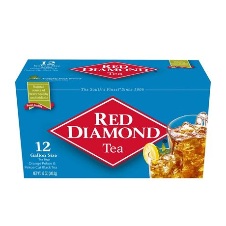 Red Diamond Pekoe and Orange Pekoe Tea Bags, Iced Tea, Gallon Size Tea Bags, 12
