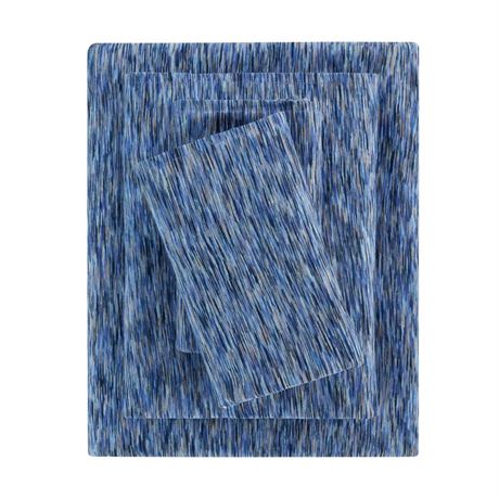 Mainstays 100% Cotton Extra Soft Jersey Bed Sheet Set, Twin-XL, Blue Crackle, 3