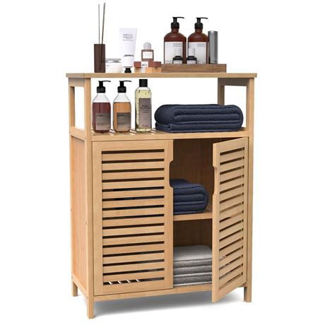 Purbambo Bamboo Bathroom Storage Cabinet with 2 Doors, Bathroom Floor