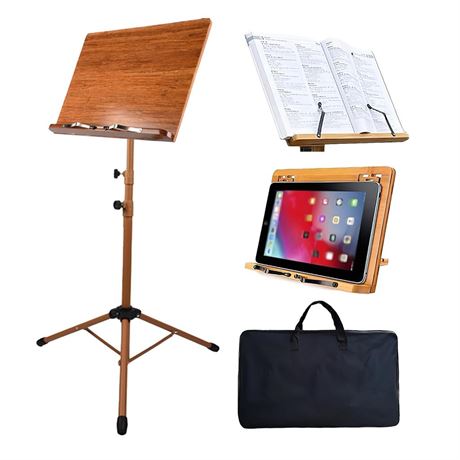 Wooden Sheet Music Stand - Portable Music Stand with Carrying Bag, Bamboo