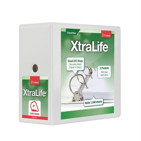 Cardinal® XtraLife ClearVue Nonstick Locking Slant D-Ring Binder, 6" Rings, 55%