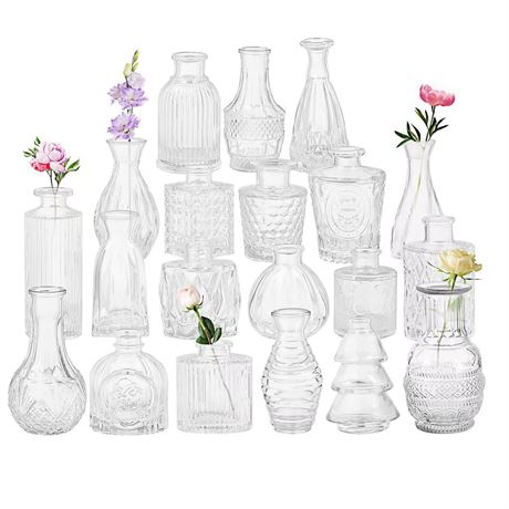 Set of 20 Glass Bud Vases,Small Clear Vases,Wedding Centerpiece Table
