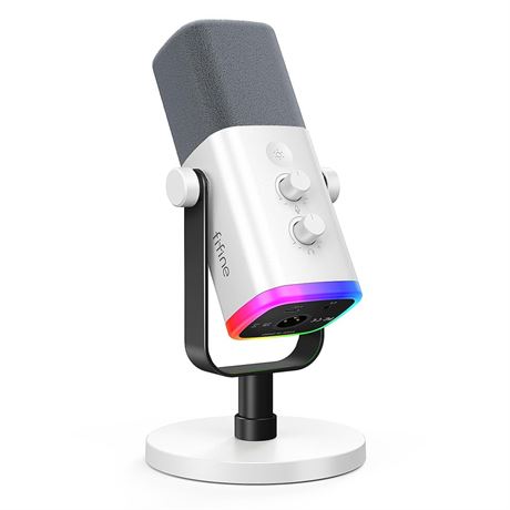 FIFINE XLR/USB Gaming Microphone for Streaming Podcasting, PC Computer RGB Mic,