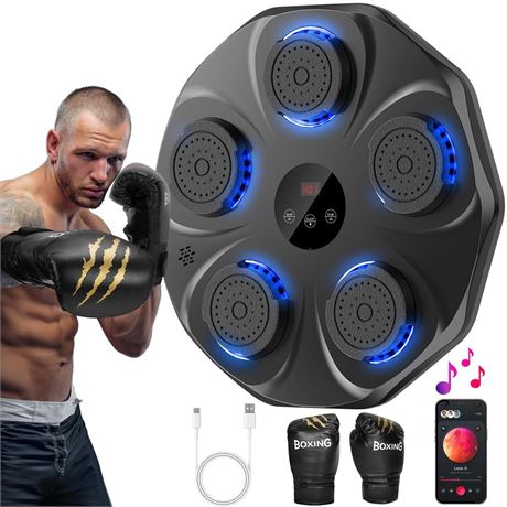 Music Boxing Machine, Interactive Punching Trainer with Boxing Gloves, Large