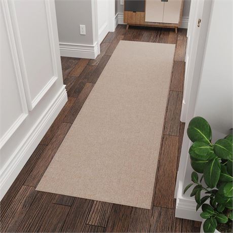 Washable Runner Rug, Ultra Thin Hallway Rug with Rubber Backing, Solid Design