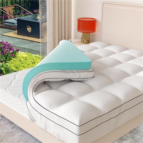 Memory Foam Mattress Topper King Size, Dual Layer 4 Inch Mattress Pad,2 Inch