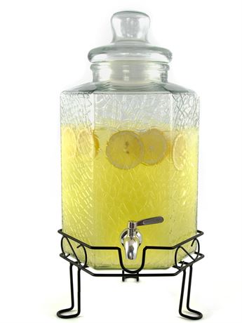 2.5 Gallon Glass Beverage Dispenser Stainless Spigot and Stand