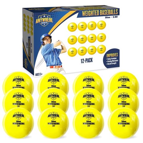 Anywhere Sports Weighted Training Baseballs – 16 oz, 2.85” Diameter, for