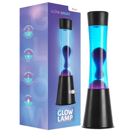 15.43" Cylinder Glow Lamp with Black Base, Blue Liquid and Purple Wax, Novelty