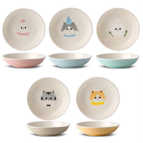 Ceramic Cat Bowls Set - 5.5 inch Wide Cat Food Bowls Whisker Fatigue Friendly,