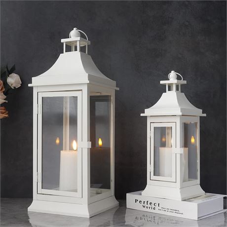 JHY DESIGN Set of 2 19.5''&13''Tall Outdoor Candle Lanterns Vintage Hanging
