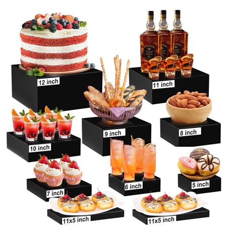 10 Pcs Large Acrylic Buffet Risers, Black Food Display Stands for Buffet,