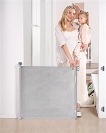 Likzest Retractable Baby Gate, Mesh Baby and Pet Gate 33" Tall, Extends up to