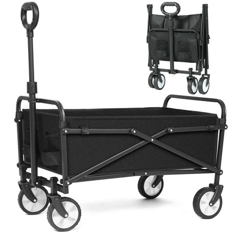 LUXCOL Wagon Cart Foldable, Collapsible Folding Wagon with All-Terrain Wheels &