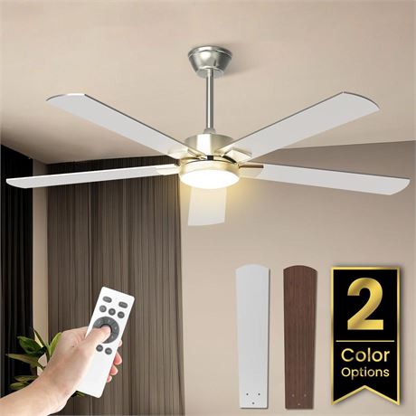 52 inch Modern Ceiling Fan with Light and Remote, Large Farmhouse Ceiling Fan