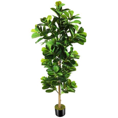 7.3ft Artificial Fiddle Leaf Fig Tree (87in) with Plastic Nursery Pot Faux