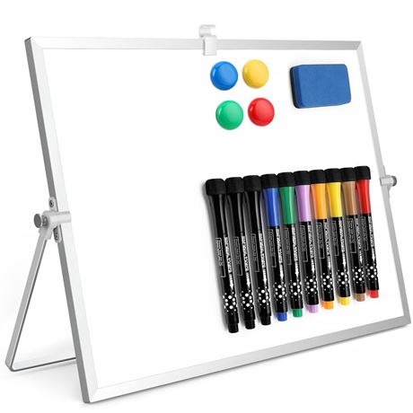 Dry Erase White Board,18''X14''Double-Sided Magnetic Whiteboard with 10