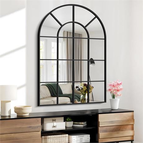 Arched Wall Mirror,30x40 inch Window Mirror Decorative Wall Mounted,Black Frame