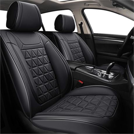 Front Car Seat Covers - 2 PCs Faux Leather Non-Slip Vehicle Cushion Cover,