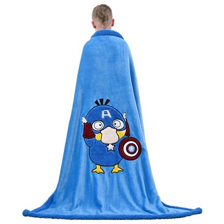 Kids Throw Fleece Blanket for Boys & Girls - Animal 3D Embroidered Elemental