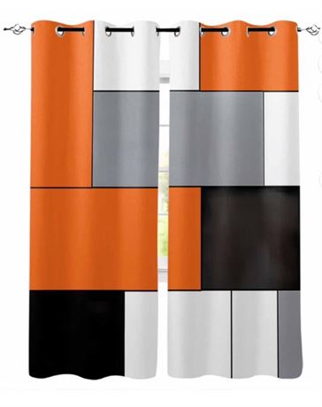 Abstract Orange Grey Black and White Curtains 100 Inch Length Black Grey Orange