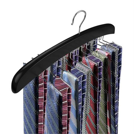 Tie Rack, 24 Hooks Tie Hanger Wooden Tank Top Hanger with Upgraded 360°Rotating