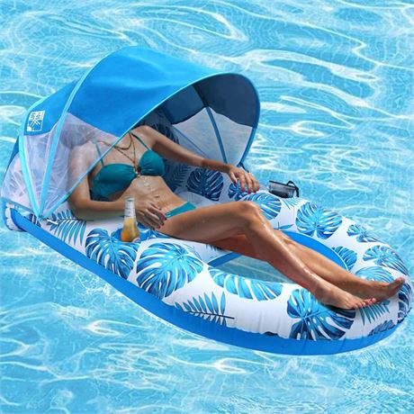 Pool Lounge Float with Canopy UPF50+,Extra Large Pool Floats for Adults Heavy