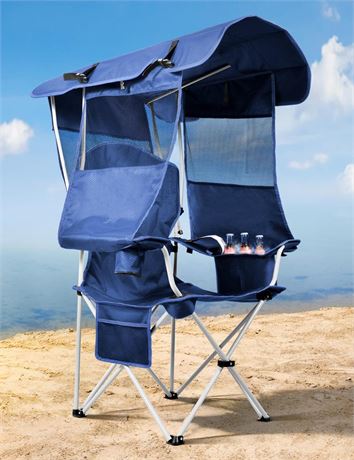 Canopy Beach Chair with Cooler, Beach Chair with Canopy Shade, Cup Holder, Side