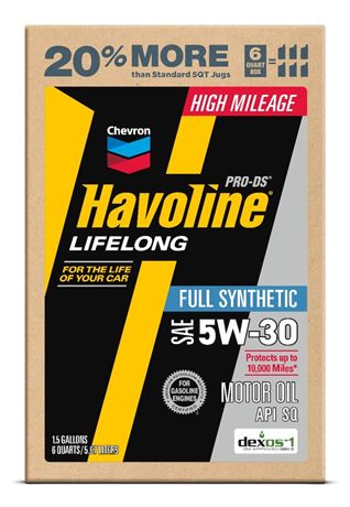 Chevron Havoline Lifelong 5W-30 Full Synthetic Motor Oil, 6 Quarts (Smart