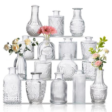 Glass Bud Vase Set of 16, Small Flower Vases, Glass Vases for Centerpieces,