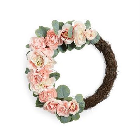 OFFSITE The Cellar Valentine's Day Asymmetrical Artificial Pink Rose Wreath,