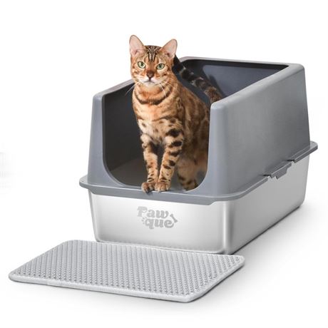 Pawque Stainless Steel cat Litter Box with cat mat & Stainless Steel Scoop,