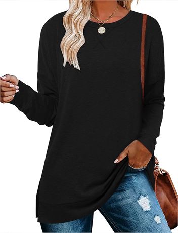 Long Black Sweatshirt Long Tunic Shirt Women Long Sleeve Tshirt for Women Side