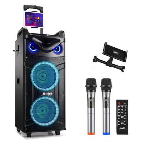 Moukey Karaoke Machine, Double 10" Woofer PA System for Party, Portable