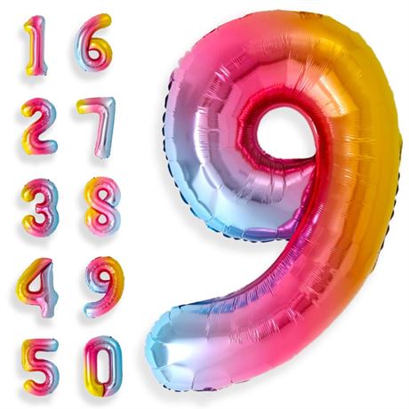 Giant 40 Inch Number 9 Balloon Rainbow 9th Birthday Balloon 9th Birthday