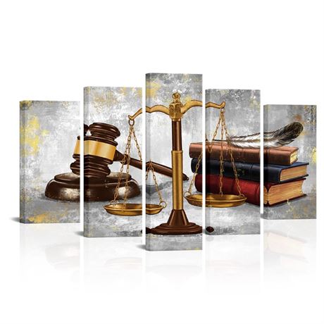 Saypeacher 5 Piece Legal Canvas Wall Art Vintage Law Firm Scales Justice Hammer