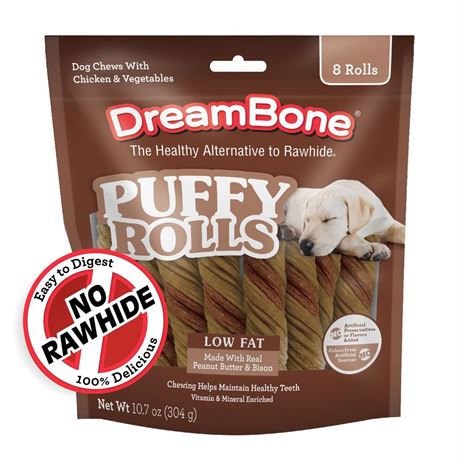 DreamBone Puffy Rolls Chews for Dogs, Treat Your Dog to Easy-to-Digest