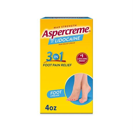 Aspercreme with 4% Lidocaine Foot Pain Relief Cream, 4 oz.