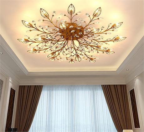 Modern Crystal Ceiling Light Fixture,Gold Semi Flush Mount Chandeliers,Crystal