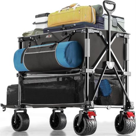 Overmont 400L Foldable Double Decker Wagon - Large Capacity Collapsible Wagon