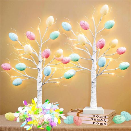 OFFSITE 2PK Easter Decorations, 24in Lighted Easter Egg Tree with Easter